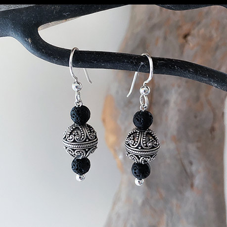Bali Sterling Silver Beads and Lava Stone