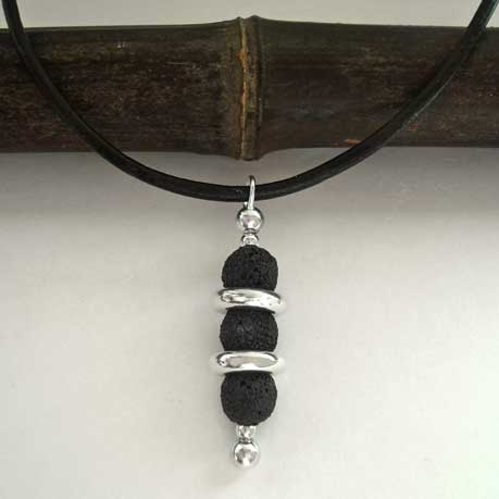 Sterling Silver Donut and Lava Stone Pendant