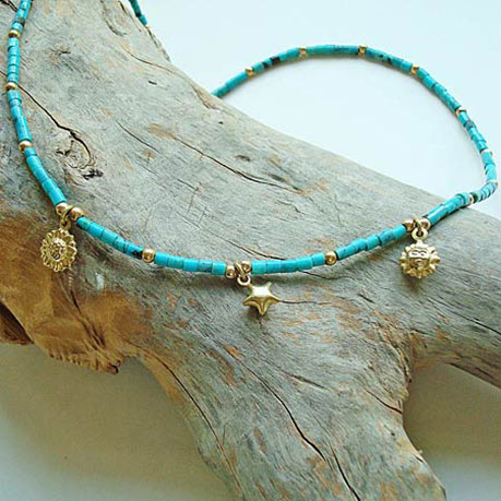 Turquoise Necklace with 14k gold charms
